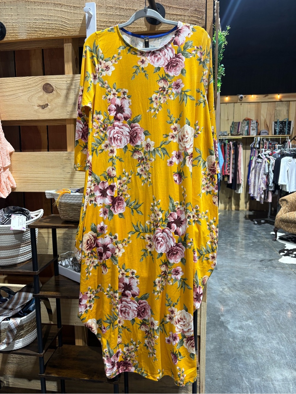Women’s Floral Maxi Dress in Mustard Yellow